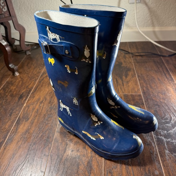 Norty Navy Blue Dog Print Rubber Rain Boots | US 11 EU 42 | Waterproof Wellies - Picture 4 of 8